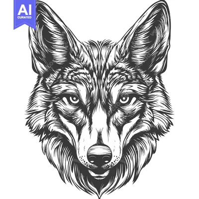 Aset desain premium: Detailed Line Art Illustration of a Wolf's Head