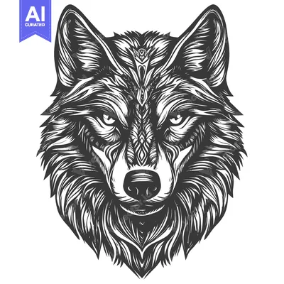 Aset premium populer: Detailed Line Art Illustration of a Wolf's Head