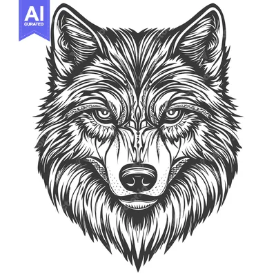 Aset premium populer: Detailed Line Art Illustration of a Wolf's Head