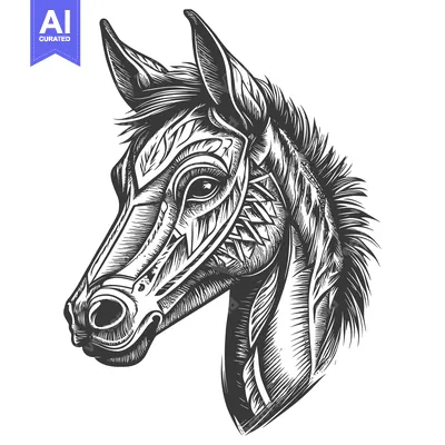 Premium design asset: Detailed Line Art Portrait of a Horse's Head