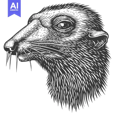 Popular premium asset: Detailed Line Drawing of an Animal Head with a Prominent Nose and Whis