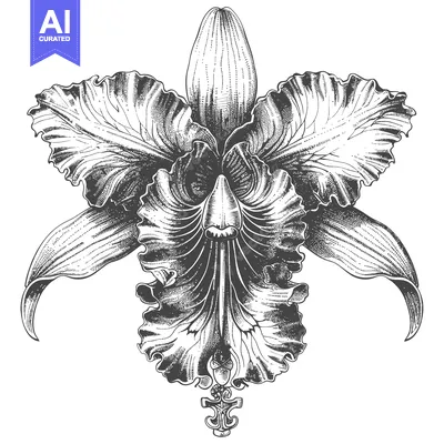 Aset desain premium: Detailed Line Drawing of an Orchid Flower