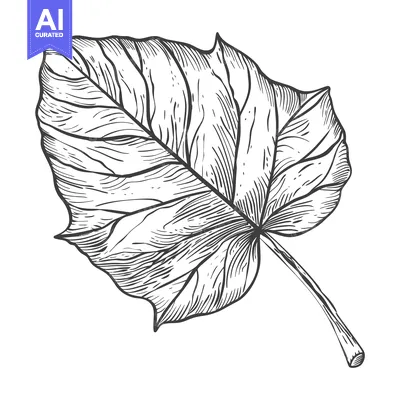 Aset premium populer: Detailed Line Drawing of a Single Leaf with a Stem