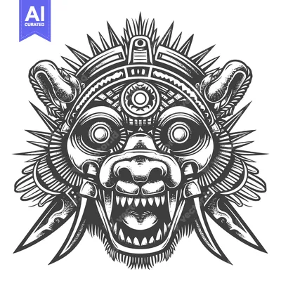 Aset desain premium: Detailed Monochrome Illustration of an Aggressive Animalistic Face