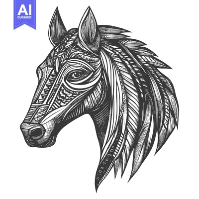 Aset premium populer: Detailed Ornamental Horse Head Illustration