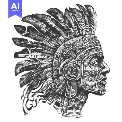 Aset premium populer: Detailed Profile of a Native American Warrior Wearing a Headdress