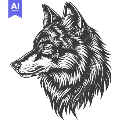 Popular premium asset: Detailed Vintage Monochrome Illustration of a Wolf Head