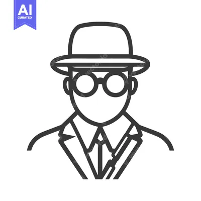Aset desain premium: A simple graphic illustration of a man with a hat and glasses