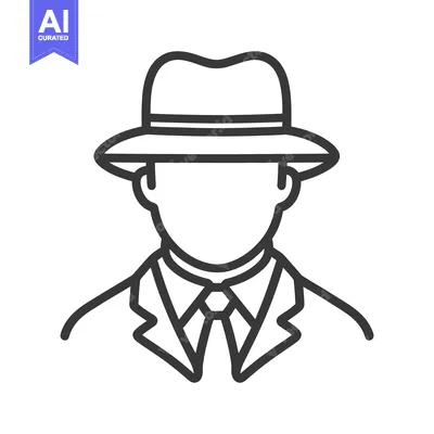 Aset premium populer: A stylized illustration depicts a person wearing a fedora and suit