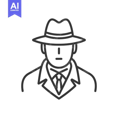 Aset premium populer: A simple line art depiction of a man wearing a hat