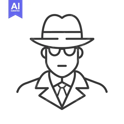 Aset premium populer: An illustrated depiction of a figure wearing a fedora and coat