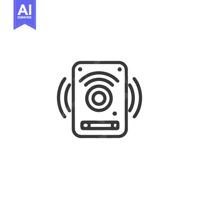 Aset premium populer: Minimalist Smart Speaker Icon with Sound Waves in Black and White
