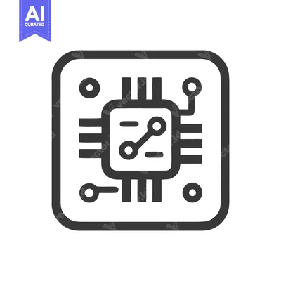 Aset premium populer: Minimalist Microchip Icon: Clean Lines, Rounded Square, Technology Sym