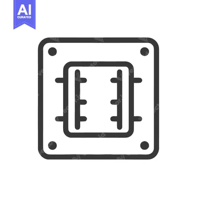 Aset premium populer: Minimalist CPU Socket Icon: Square Outline with Internal Connectors an