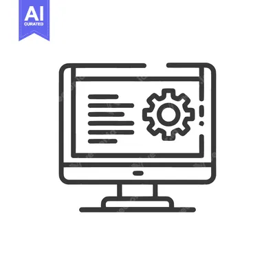 Aset premium populer: Computer Configuration Icon: Gear and Code on Screen, Outline Style