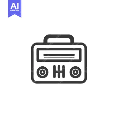 Aset premium populer: Minimalist Radio Icon: Retro Style, Black Outline on White