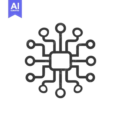 Aset premium populer: Minimalist Circuit Board Icon: Central Square with Connected Nodes on