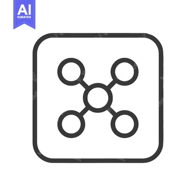 Aset desain premium: Minimalist Molecule Icon: Rounded Square Frame, Central Atom, Four Bon