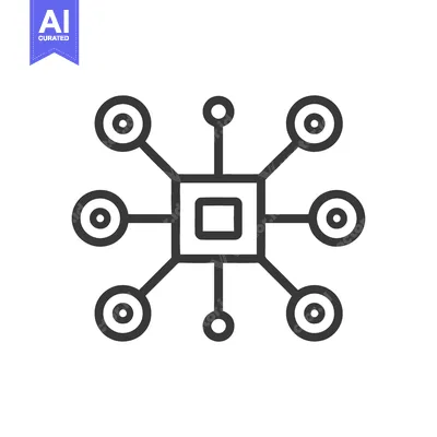 Premium design asset: Centralized Network: Square Hub with Circular Nodes, Minimalist Line A