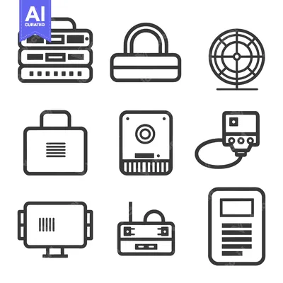 Aset premium populer: Various icons representing technology and security related concepts