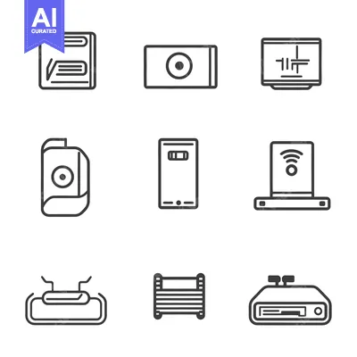 Premium design asset: Outlined icons representing various electronics and communication devi