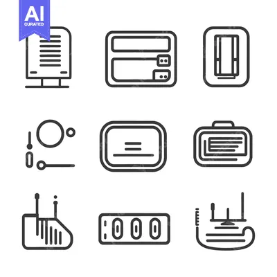 Aset desain premium: A collection of minimalist computer related technology device icons