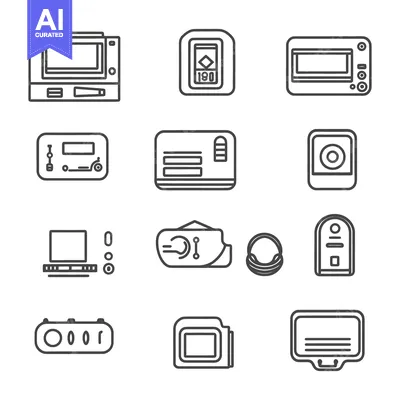 Aset premium populer: Line drawings illustrating various electronic devices and components n