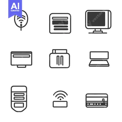Premium design asset: Various simple outlines of electronic devices and appliances are shown