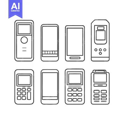 Aset desain premium: Minimalist Line Art: Collection of Mobile Phones and POS Devices