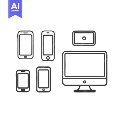 Aset premium populer: Minimalist Line Art: Assorted Mobile Devices and Desktop Computer Illu