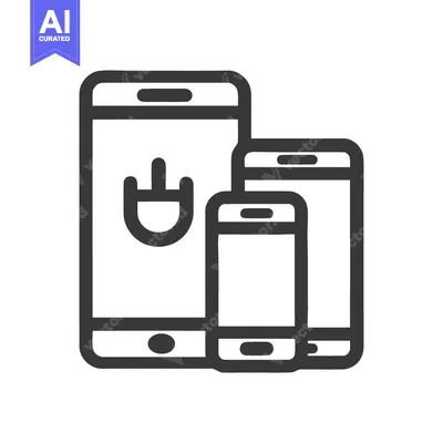 Aset premium populer: Three Smartphones Outline Icon with Charging Symbol on Main Screen