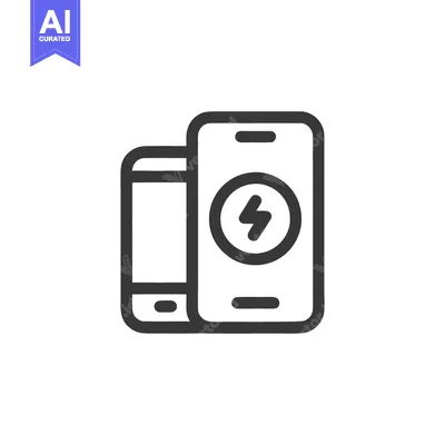 Aset desain premium: Wireless Charging Icon: Two Smartphones with Energy Symbol, Minimalist