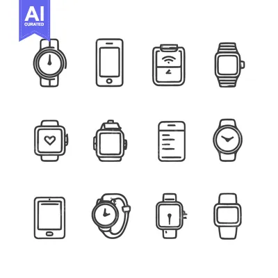 Aset premium populer: Minimalist Line Art: Smartwatches, Phones, and Tablets on White Backgr
