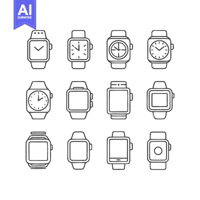 Popular premium asset: Minimalist Watch Icons: Timepiece Collection in Outline Style on White