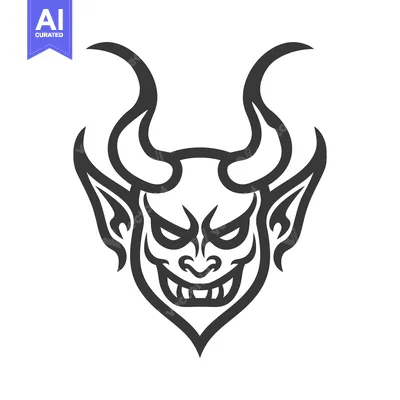 Aset desain premium: A Simple Black And White Image Of A Devil Face