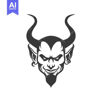 Aset desain premium: A sinister looking illustration of a horned demon face