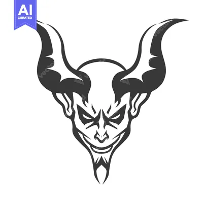 Premium design asset: Stylized illustration featuring a dark grinning demonic face with horn