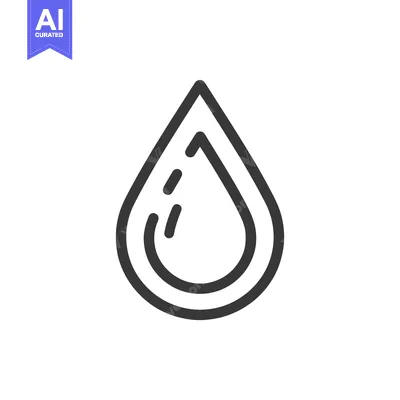 Aset desain premium: Minimalist Water Drop Icon with Inner Reflections, Clean Line Art