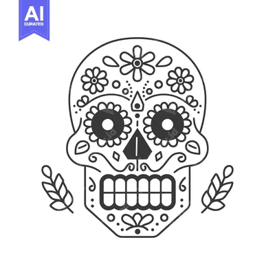 Premium design asset: A decorated skull design featuring floral and botanical embellishments