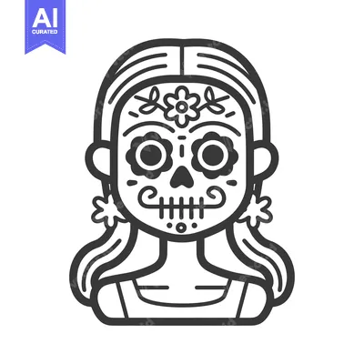 Aset desain premium: A graphic illustration depicts a decorated skull face of a woman