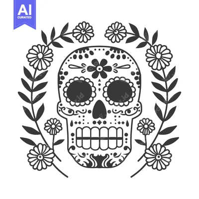 Popular premium asset: Decorative skull with floral wreath design presented in black and whit