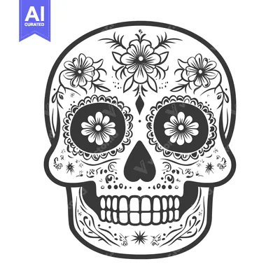 Aset desain premium: A Decorated Sugar Skull Illustration Depicting Floral and Ornamental D