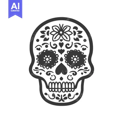Popular premium asset: A detailed black and white decorated skull illustration for decoration