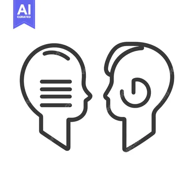 Aset desain premium: Two simplified head profiles representing communication and listening