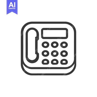 Aset desain premium: Minimalist Line Art: Classic Desk Phone Icon on White Background
