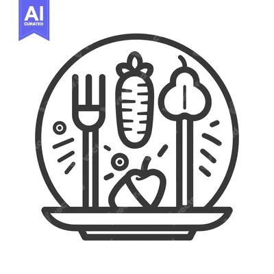 Aset desain premium: A simple illustrative representation of healthy food on a plate