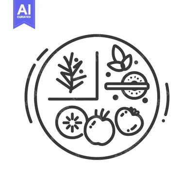 Aset premium populer: A black and white icon displaying varied healthy foods