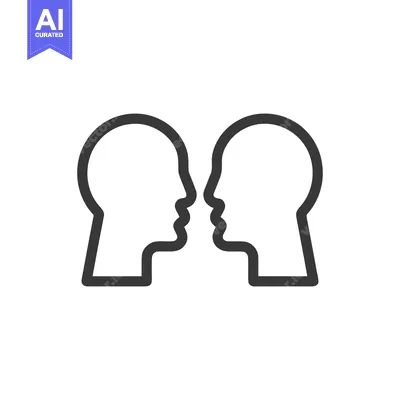 Aset desain premium: Minimalist Head Silhouette: Two Profiles Facing Each Other, Communicat