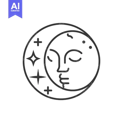 Aset premium populer: A whimsical crescent moon with a serene human face design