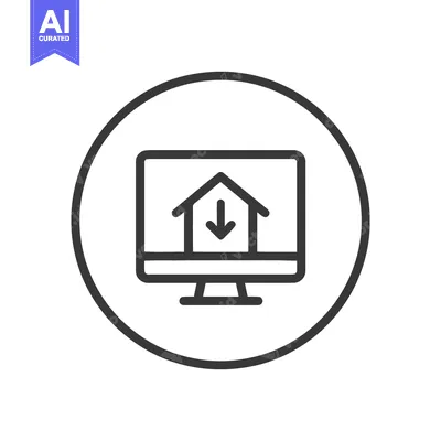 Aset desain premium: Online Real Estate: Computer Screen Displaying House Icon with Downwar